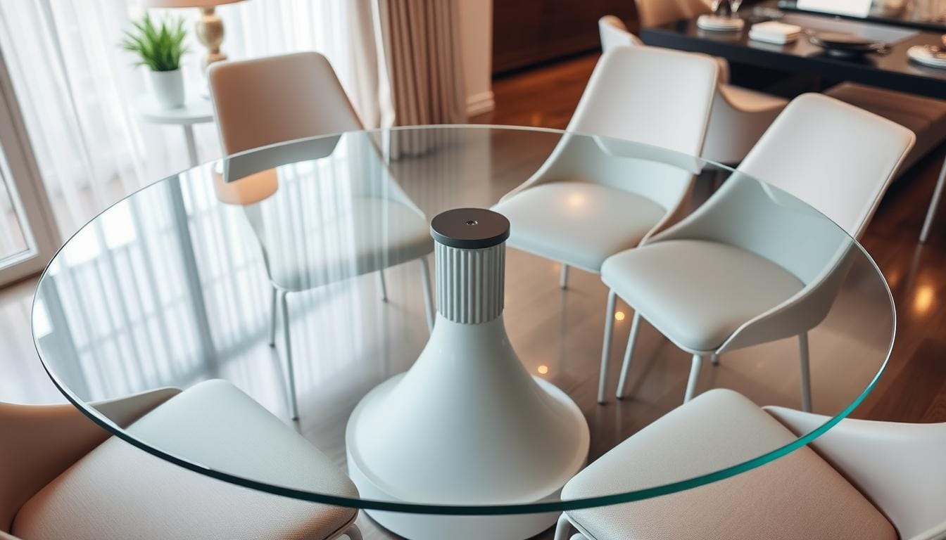 glass round dining table