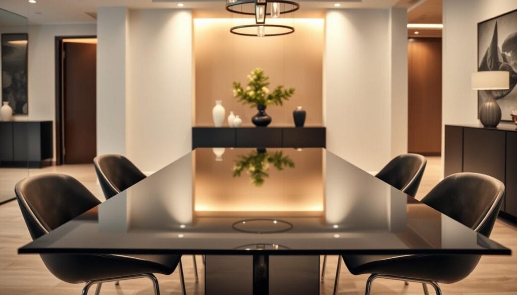 Black glass dining room table