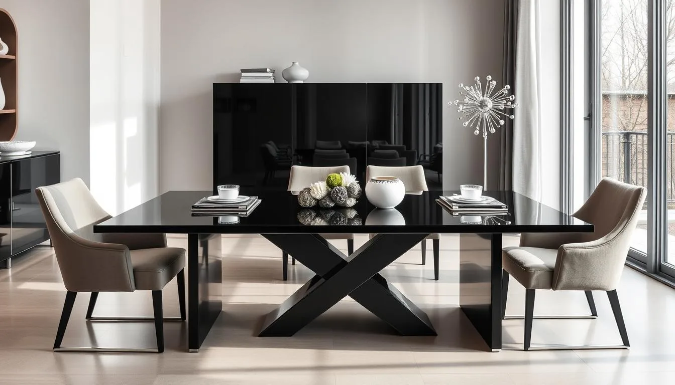 Black glass dining table