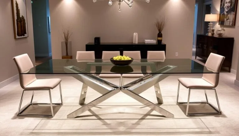 Dining table set in glass