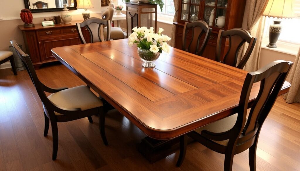 Expandable wood dining table