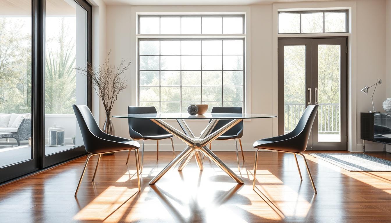 Glass circular dining table