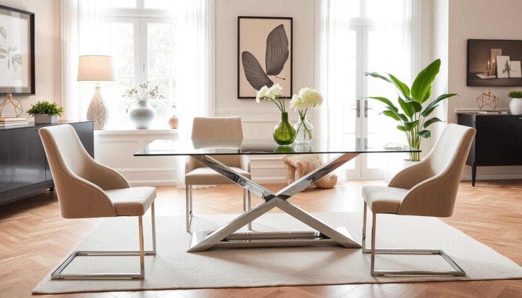 Glass dining room table set