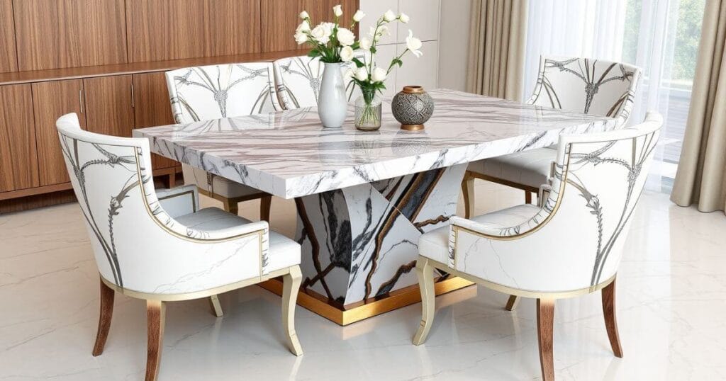 Marble Dining Table Set for 6