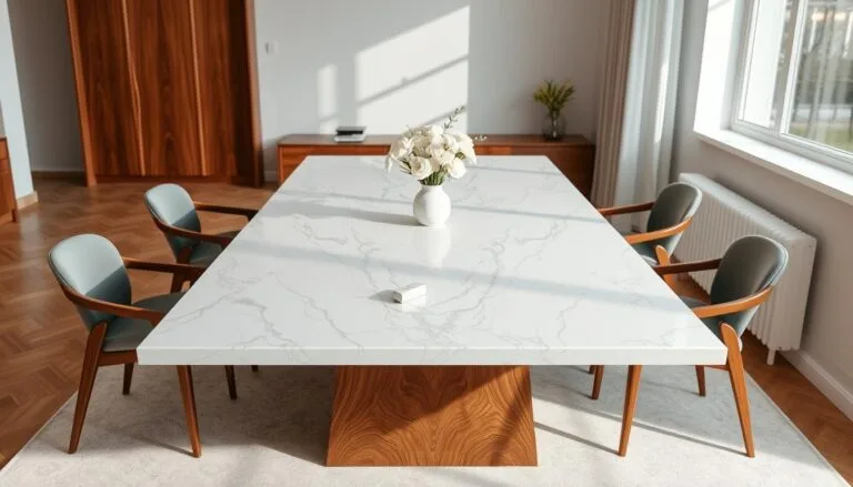 Marble and wood dining table