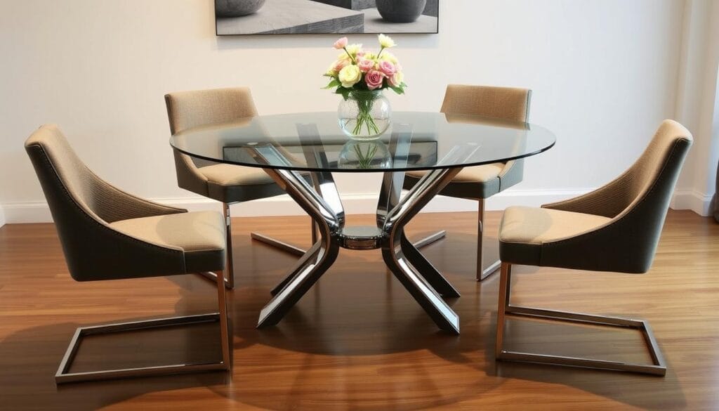 Round glass dining table for 6