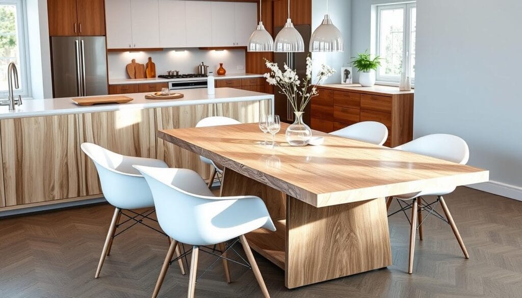 White and wood dining table