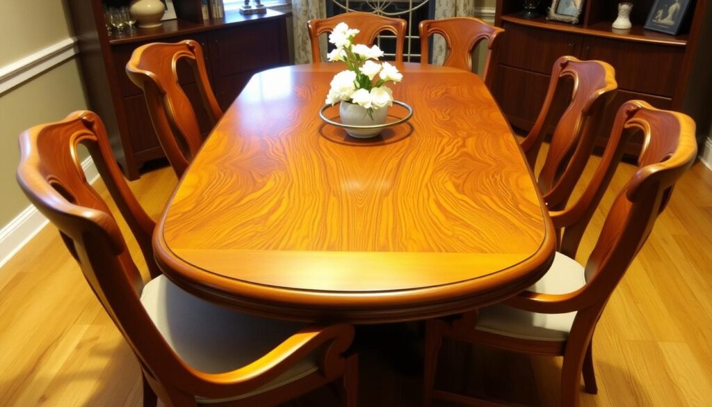 wood dining room table with matching captain chairs