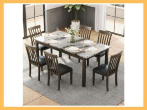 AMERLIFE 7-Piece Faux Marble Dining Set