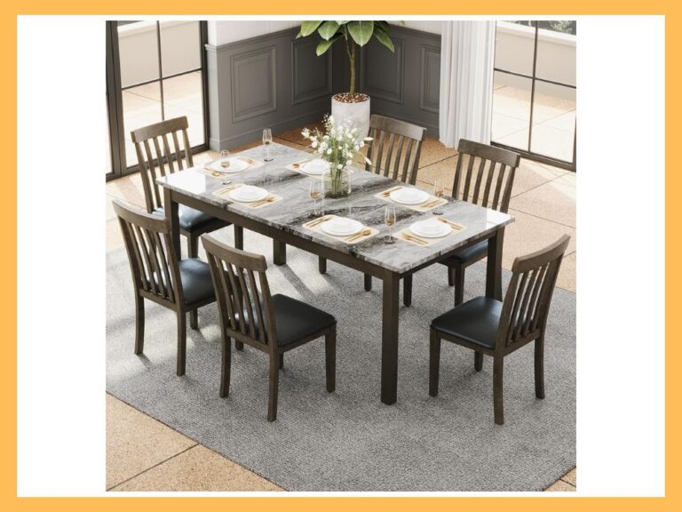 AMERLIFE 7-Piece Faux Marble Dining Set
