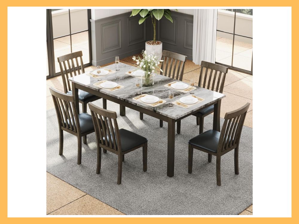 AMERLIFE 7-Piece Faux Marble Dining Set