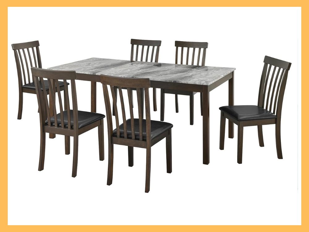 AMERLIFE 7-Piece Faux Marble Dining Set