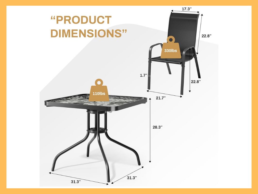 Arlopu 5-Pc Dining, Square Glass Table + 4 Chairs, Black