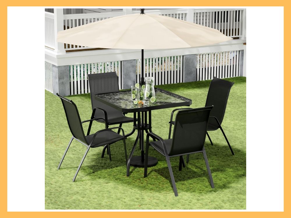 Arlopu 5-Pc Dining, Square Glass Table + 4 Chairs, Black