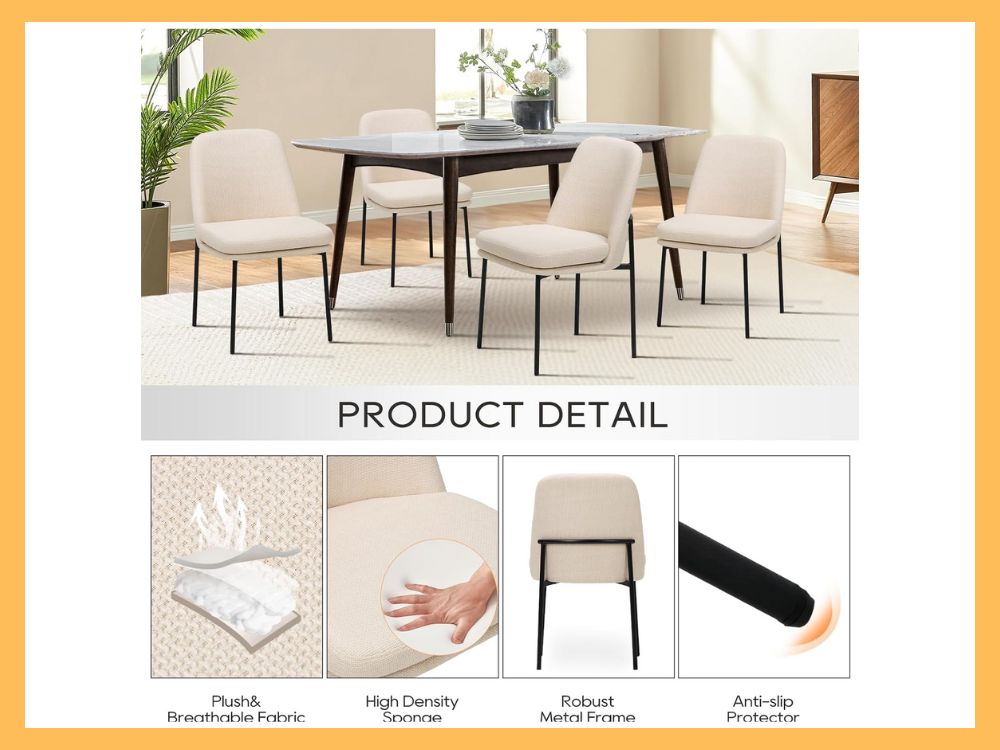 COLAMY Modern Fabric Dining Chairs, Set of 2