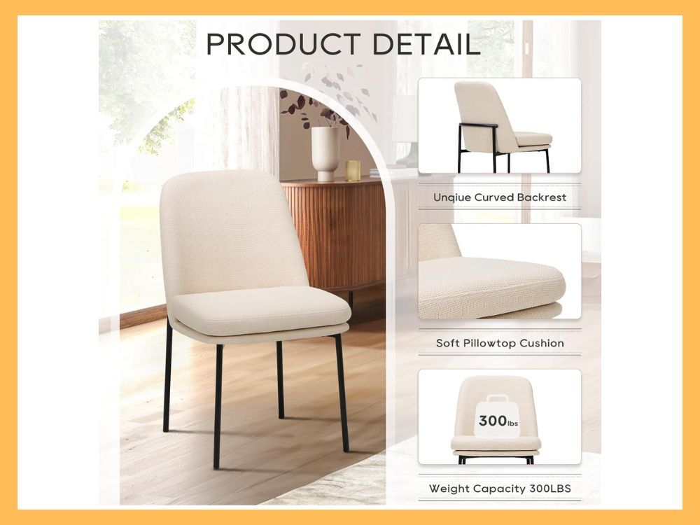 COLAMY Modern Fabric Dining Chairs, Set of 2