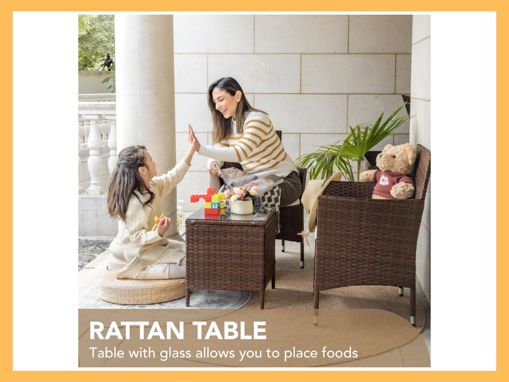 Devoko 3-Pc PE Rattan Conversation Set, BrownBeige