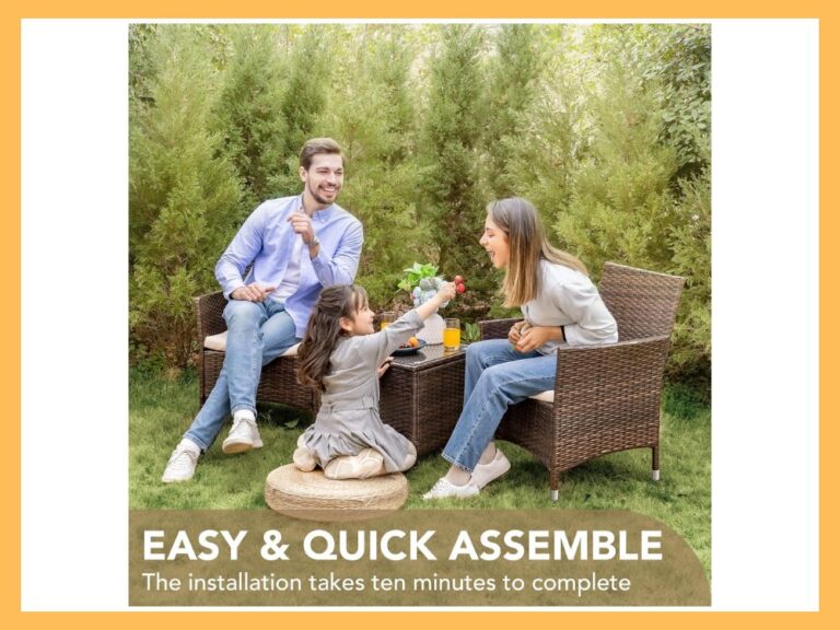 Devoko 3-Pc PE Rattan Conversation Set, BrownBeige