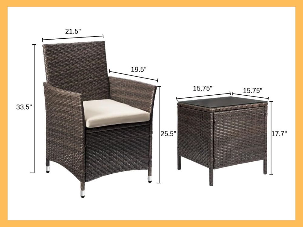 Devoko 3-Pc PE Rattan Conversation Set, BrownBeige