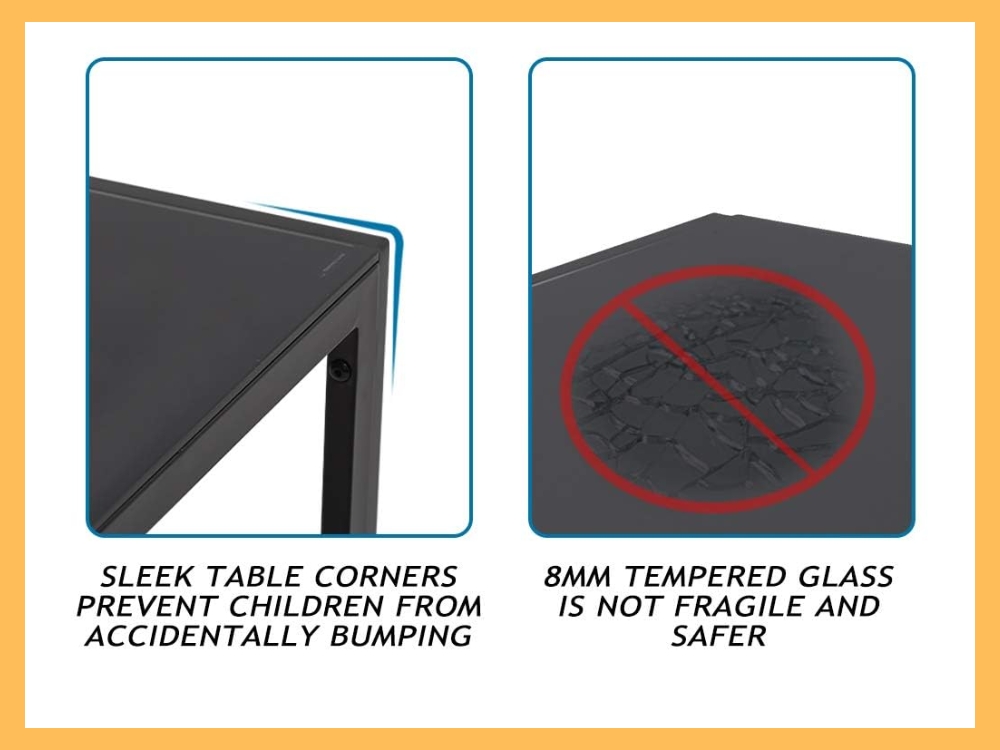 FDW 5-Piece Black Glass Dining Table Set with 4 Chairs