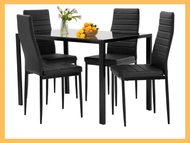 FDW 5-Piece Black Glass Dining Table Set with 4 Chairs
