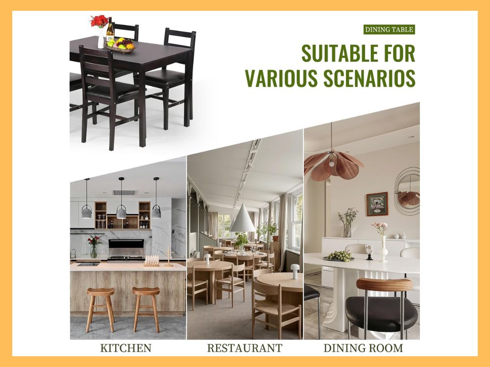 FDW Solid Wood Dining Set for 4 (5-Pc)