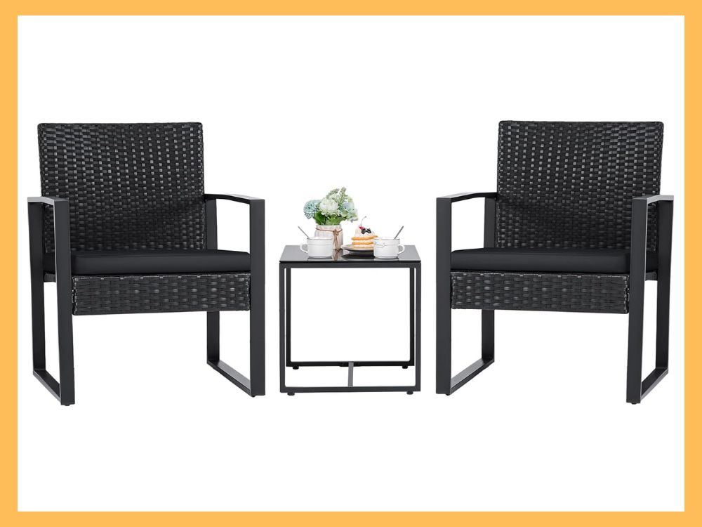 Flamaker 3-Pc Wicker Conversation Set, Black