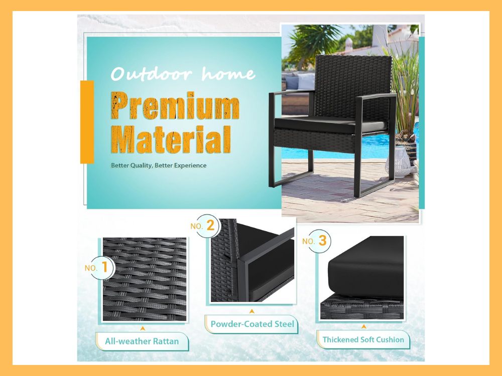 Flamaker 3-Pc Wicker Conversation Set, Black