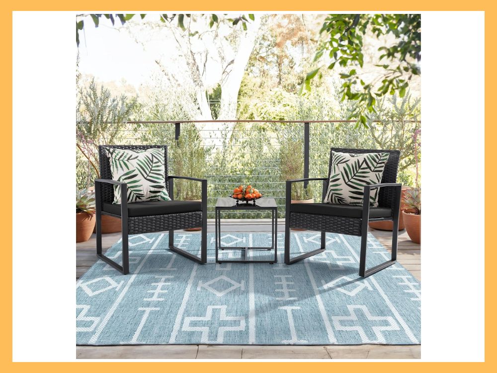 Flamaker 3-Pc Wicker Conversation Set, Black