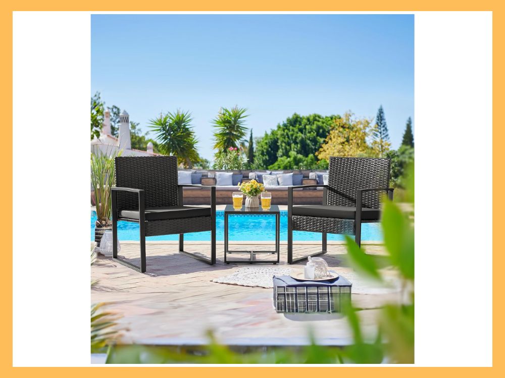 Flamaker 3-Pc Wicker Conversation Set, Black