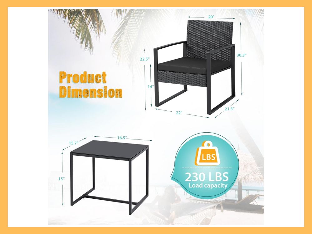 Flamaker 3-Pc Wicker Conversation Set, Black