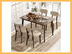 GOFLAME 5-Piece Farmhouse Table & 4 Upholstered Chairs