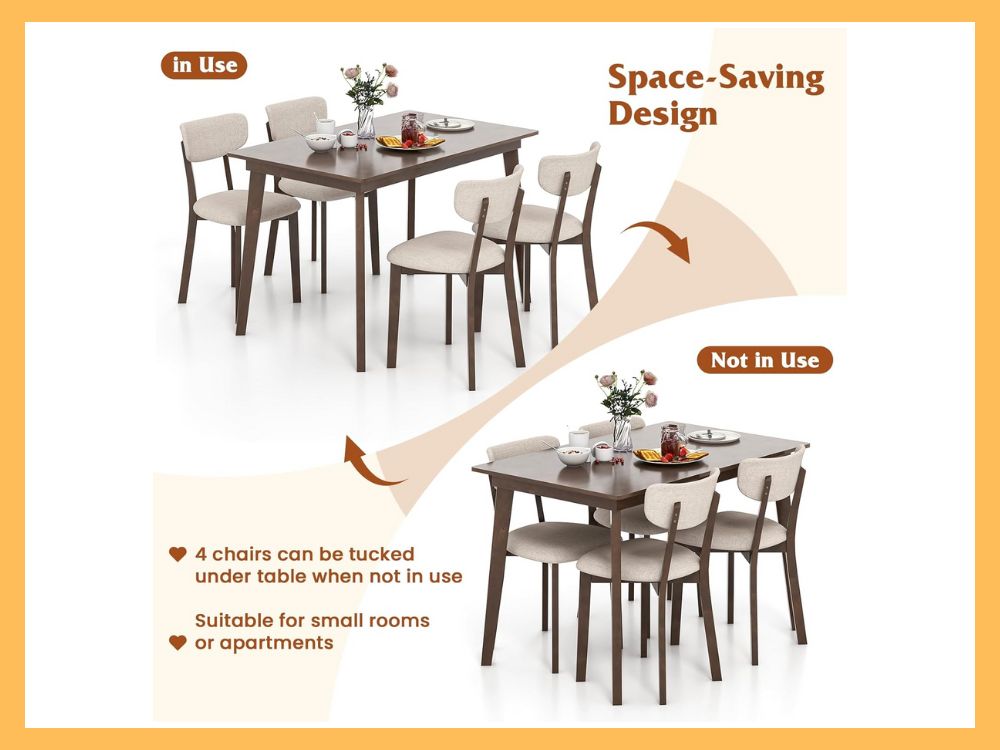 GOFLAME 5-Piece Farmhouse Table & 4 Upholstered Chairs