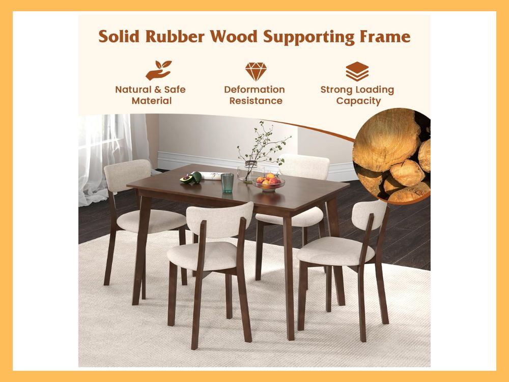 GOFLAME 5-Piece Farmhouse Table & 4 Upholstered Chairs