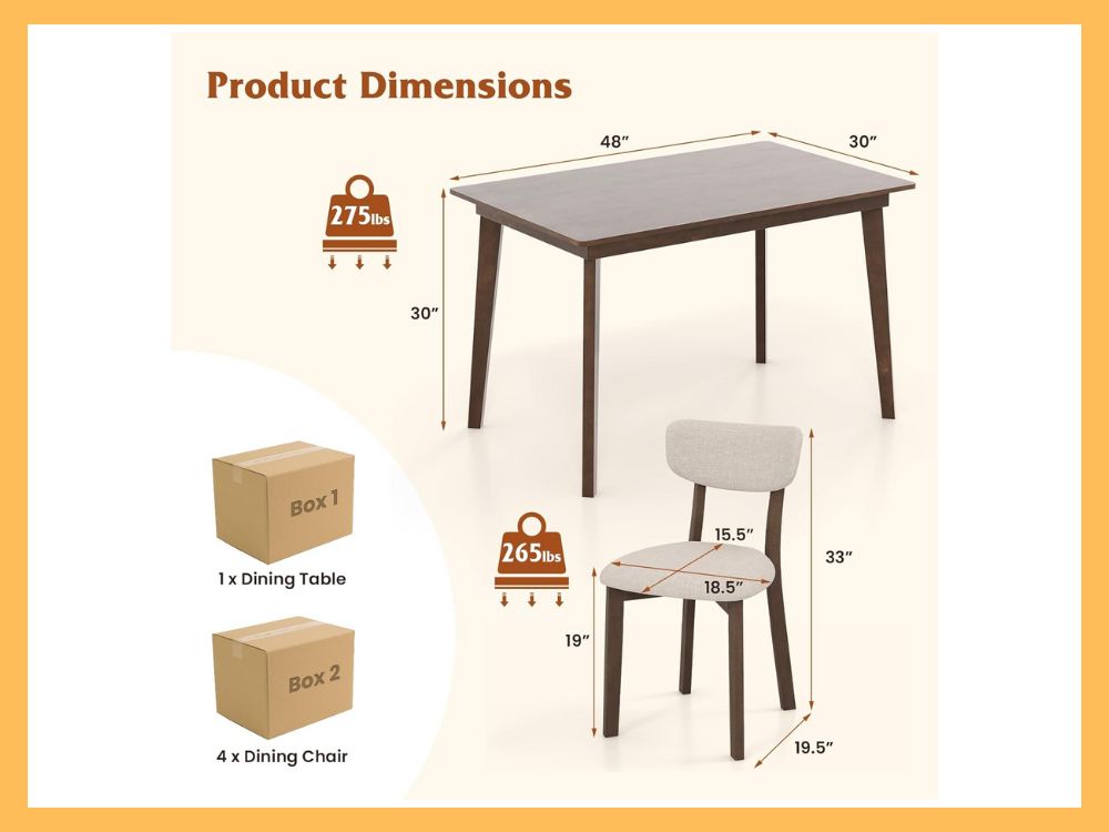 GOFLAME 5-Piece Farmhouse Table & 4 Upholstered Chairs