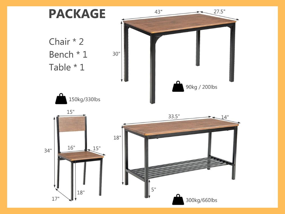Giantex 4-Piece Dining Table Set with Bench