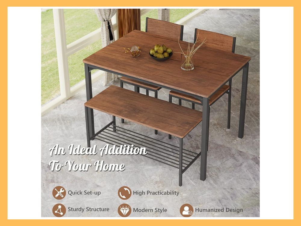 Giantex 4-Piece Dining Table Set with Bench