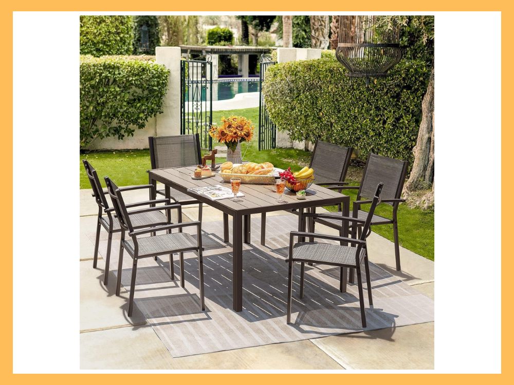 Homall 7-Pc Patio Dining Set w/ Glass Table