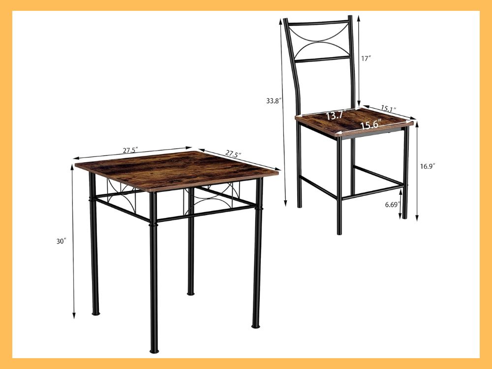 JOIN IRON 3-Piece Small Dining Set (Square Table + 2 Chairs)