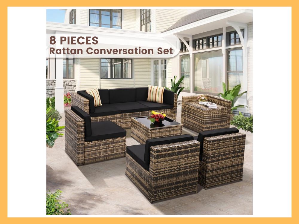 KROFEM 8-Pc Wicker Rattan Outdoor Set