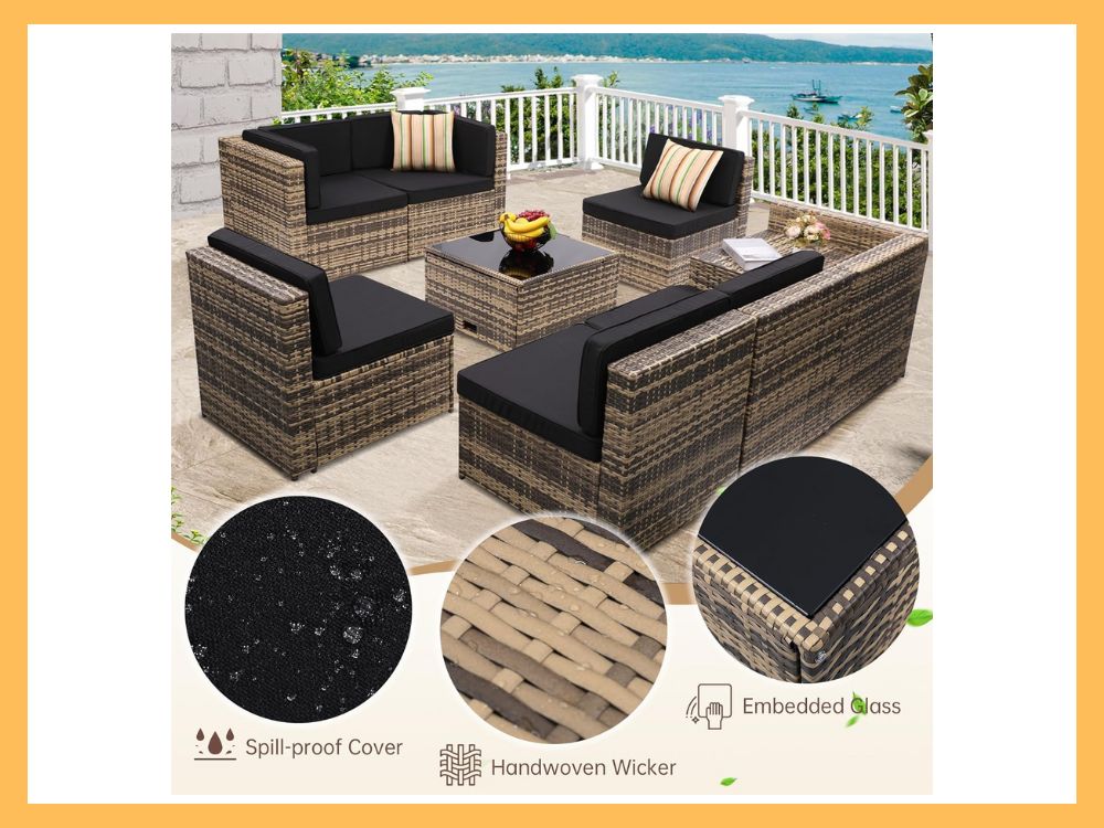 KROFEM 8-Pc Wicker Rattan Outdoor Set