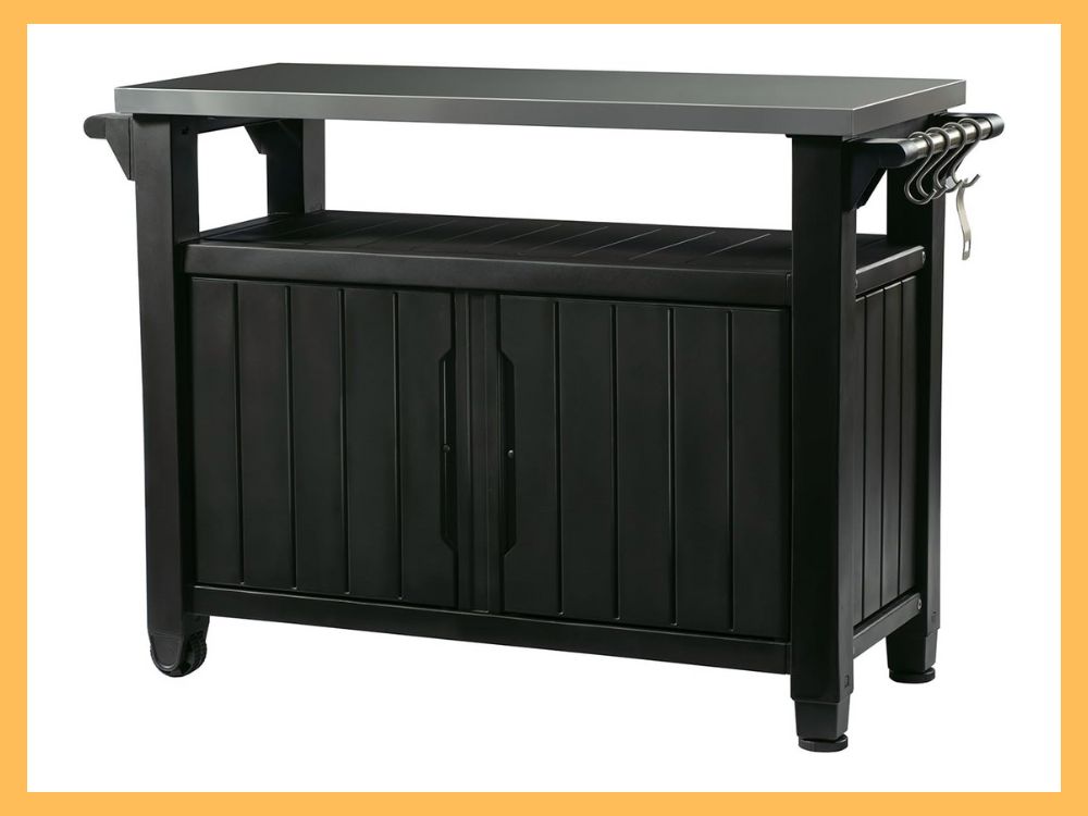 Keter Unity XL Prep Table & Storage, Stainless Top, Grey