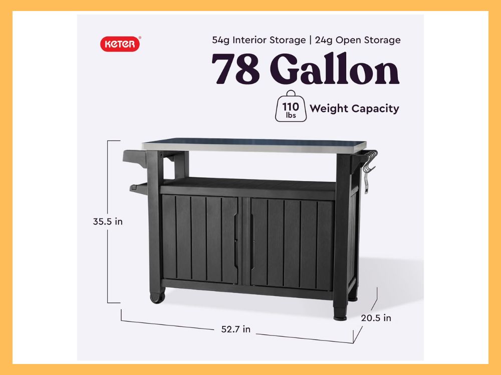 Keter Unity XL Prep Table & Storage, Stainless Top, Grey