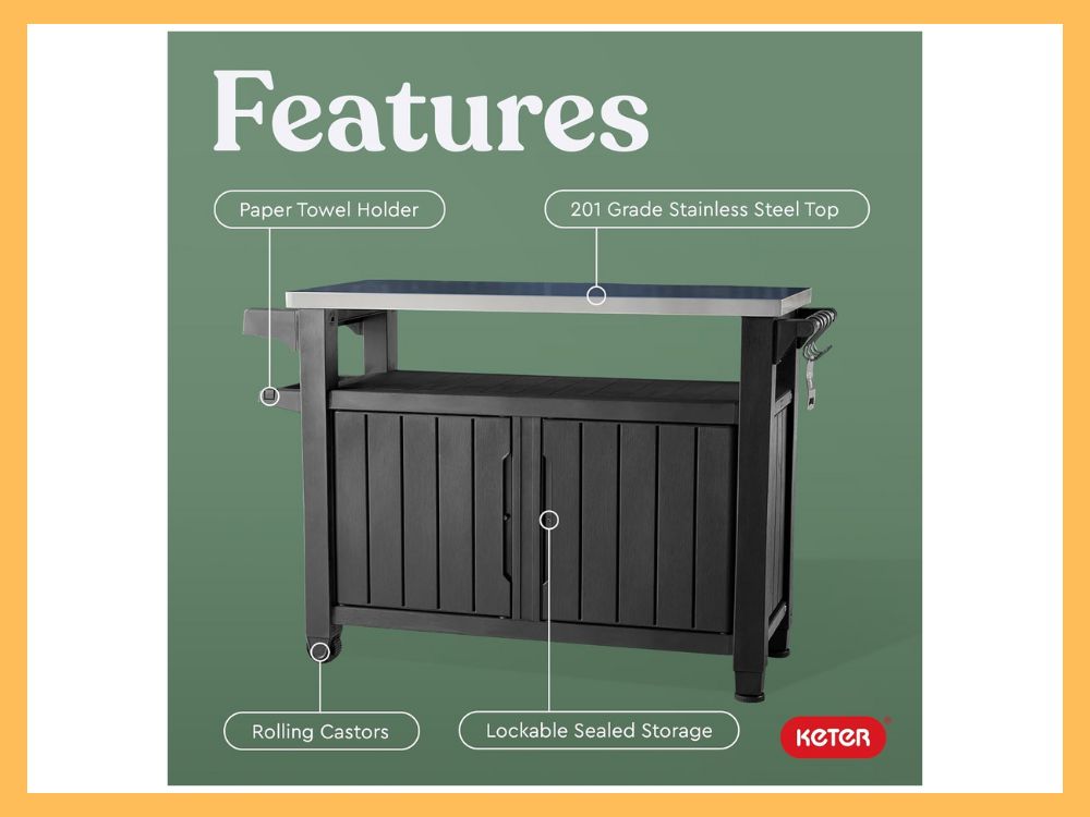 Keter Unity XL Prep Table & Storage, Stainless Top, Grey