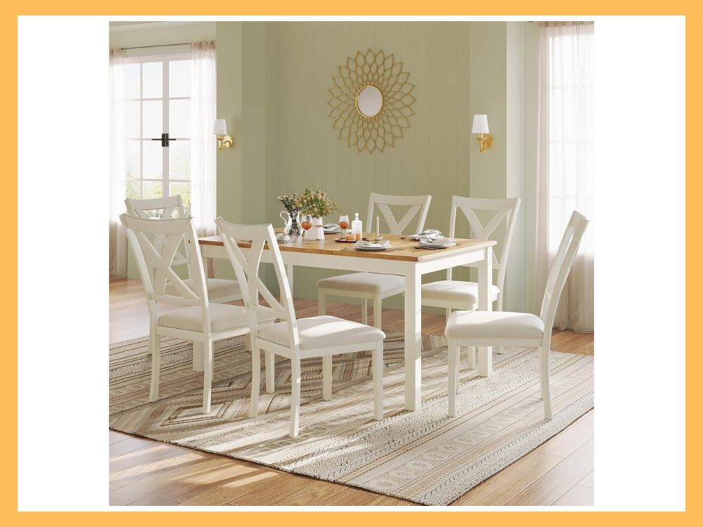 LUXOAK 7-Piece Solid Wood Farmhouse Dining Set