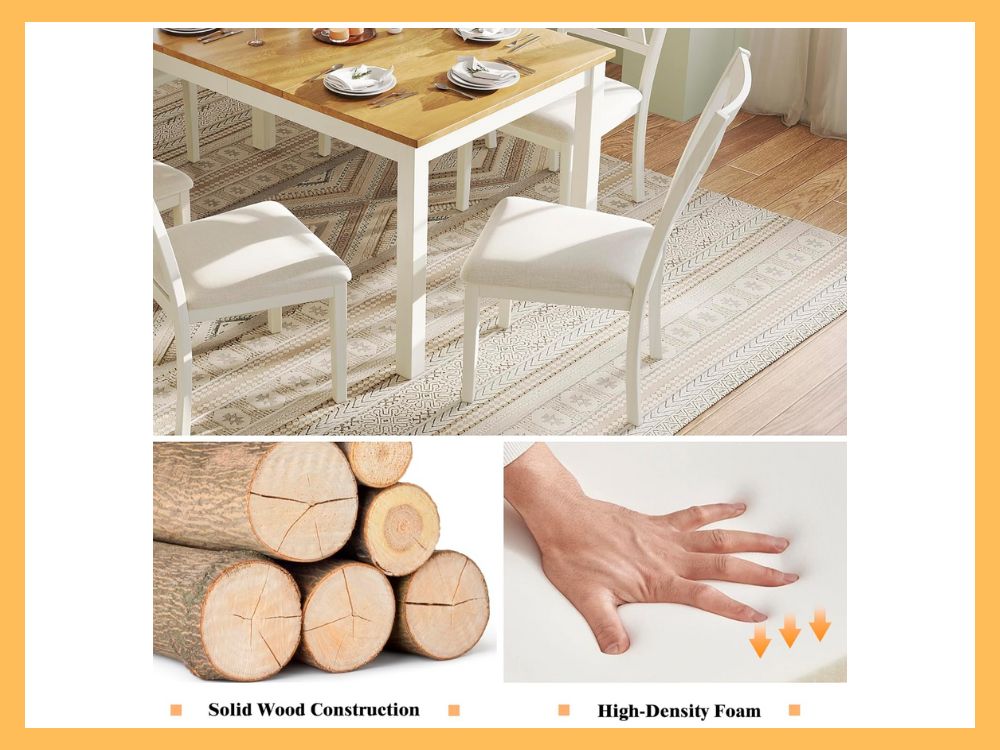 LUXOAK 7-Piece Solid Wood Farmhouse Dining Set