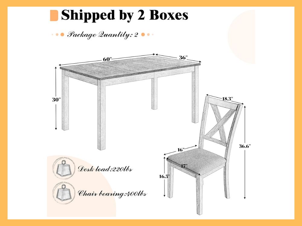 LUXOAK 7-Piece Solid Wood Farmhouse Dining Set