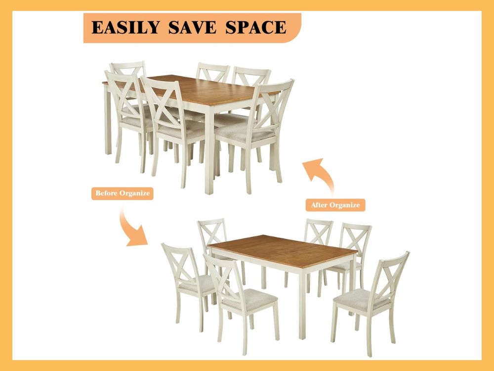 LUXOAK 7-Piece Solid Wood Farmhouse Dining Set