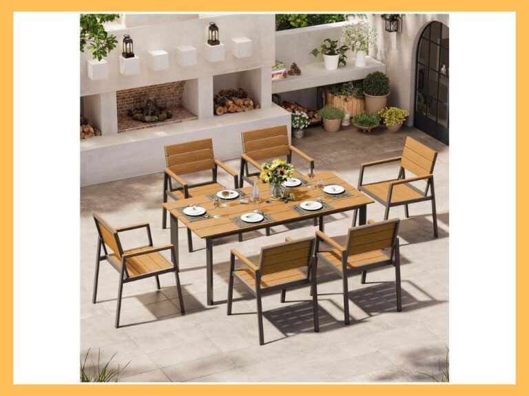 Oasbira 7-Pc Dining, AluminumHDPS Table, GrayTeak