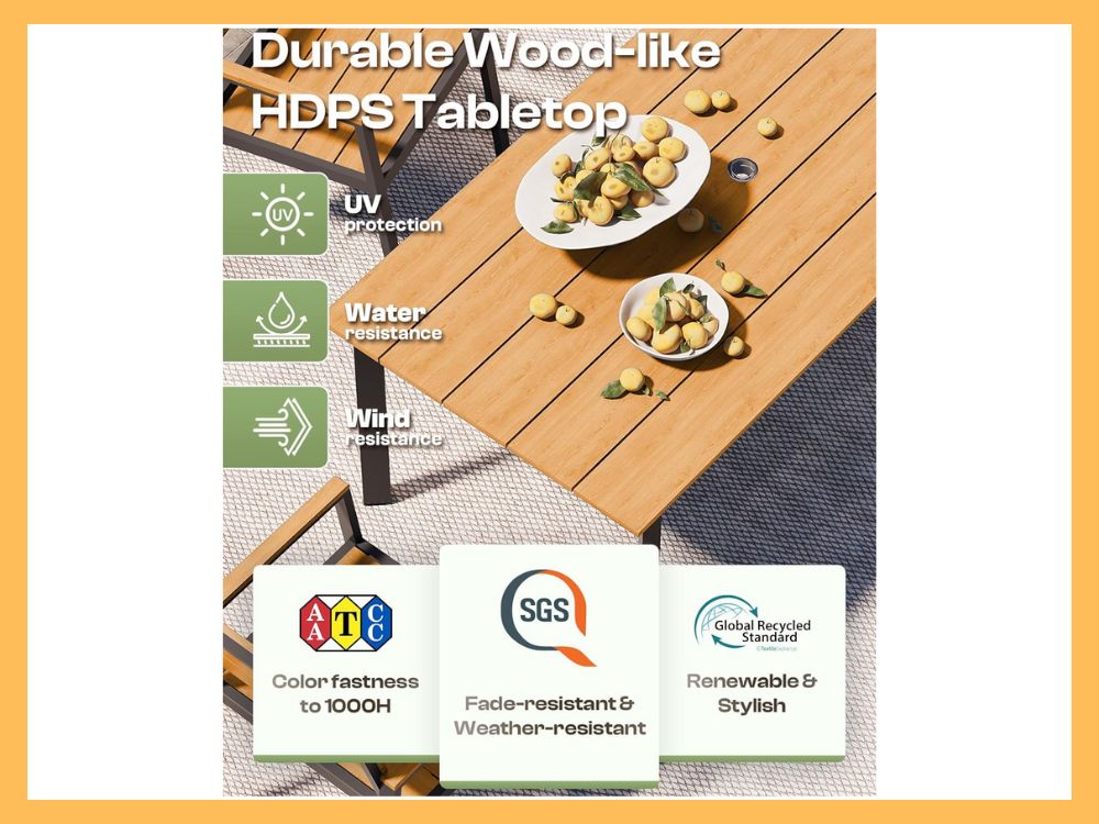 Oasbira 7-Pc Dining, AluminumHDPS Table, GrayTeak